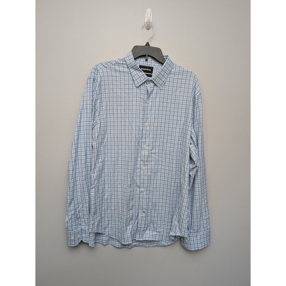 E5 Bonobos Slim Fit Button Down Dress Shirt Blue Check Men's Size XL